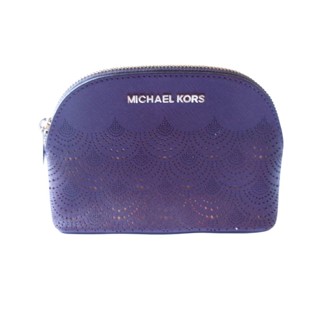 Michael Kors Purple Saffiano Leather Perforated Cosmetic Makeup Bag Pouch